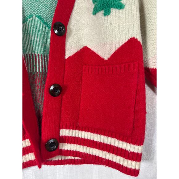 Nora Madison Cardigan Sweater 6 7Y Cream Red Green Christmas Tree Winter Varsity - Picture 3 of 10